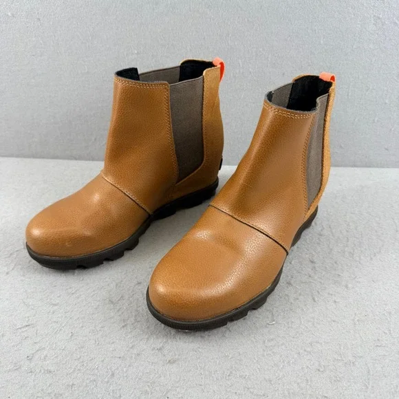 Sorel Emelie Chelsea Boots Youth Big Kids Size 3 Camel Leather Waterproof NY2990
