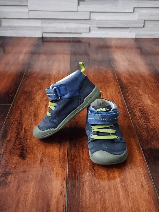 KEEN Toddler Leather Sneakers Navy Blue & Lime Green Boots US Toddler Sz 6