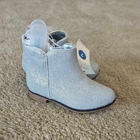 Toddler Girls Silver Glitter Booties Cat & Jack Size 7