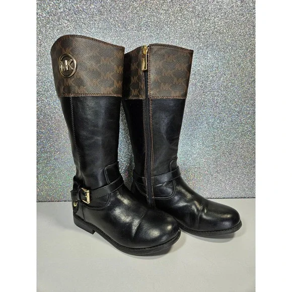 MICHAEL‎ KORS Eardley Kids Logo Monogram Tall Riding Boots Child Size 13
