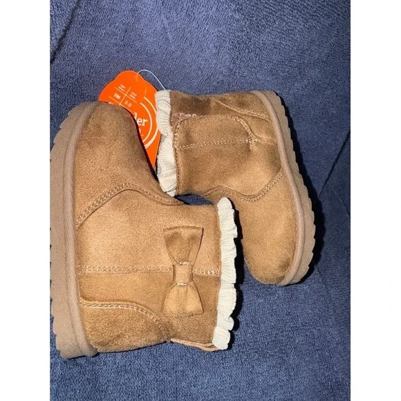 Wonder‎ Nation Toddler Girls Faux Suede Shearling Boots Brown Bow Size 6 NEW