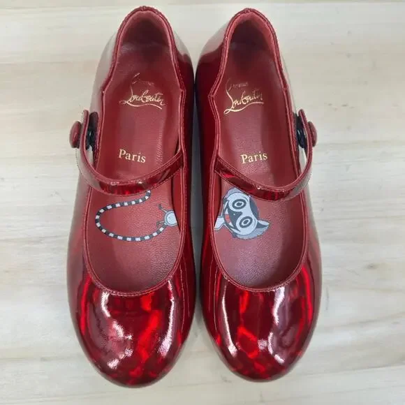 Christian Louboutin Melodie Girls Ballerina Flats Shoes 29 - 11.5 Red Holidays