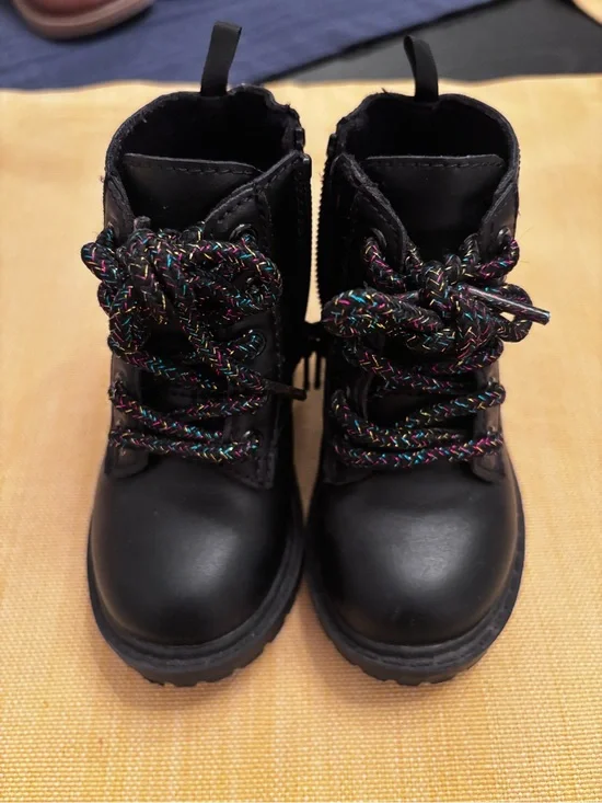 Cat & Jack Black Kids Ankle Boots with Multicolor Braided Laces