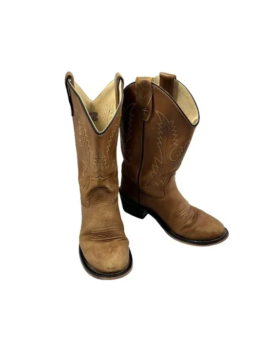 Old West Leather Cowboy Boots Size 4.5 D Brown Western Style CCY11290 Youth