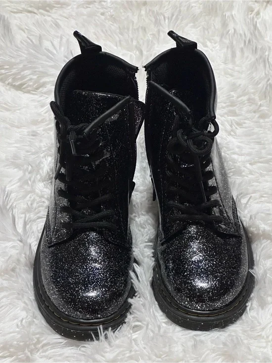 Used Little Girls Dr. Martens Black Glitter Lace-Up Boots size 3
