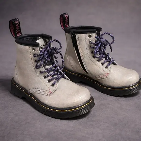 Dr. Martens 1460 T Toddler Glitter Boots Silver Sparkle Lace Up US 7 EU 23