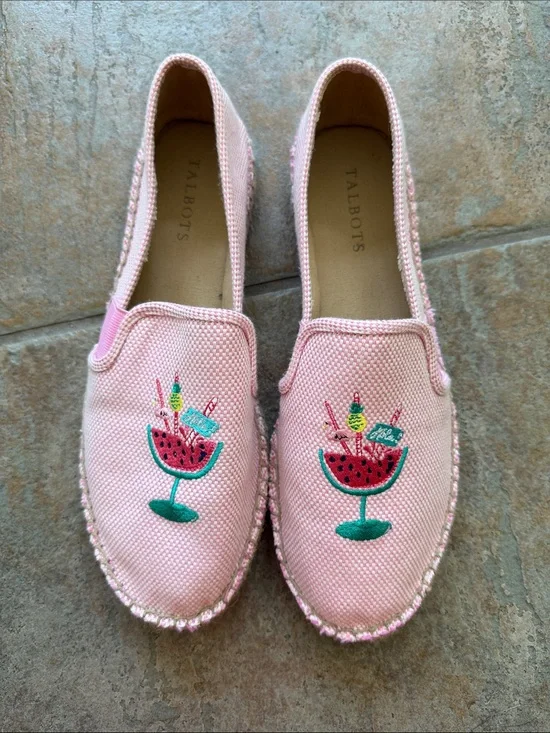 Talbots Izzy Watermelon Cocktail Embroidered Espadrille Flats