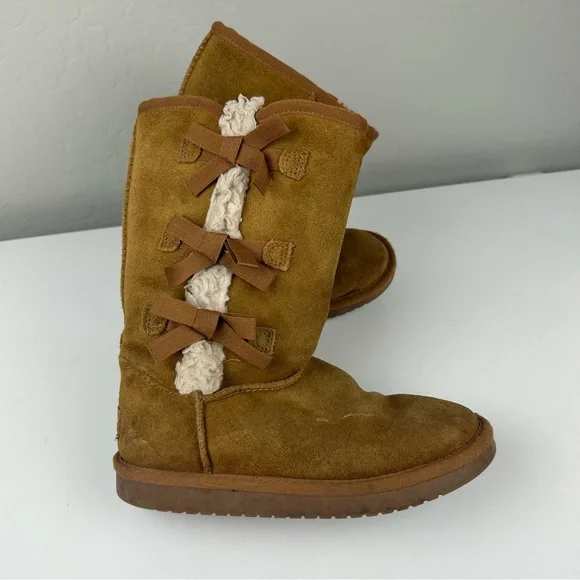 Koolaburra by Ugg Victoria tall tan suede faux fur boots girls size 2