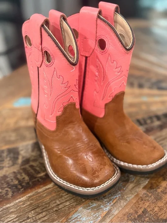 Old West Pink and Brown Girls' Western Cowboy Boots 5.5 toddler