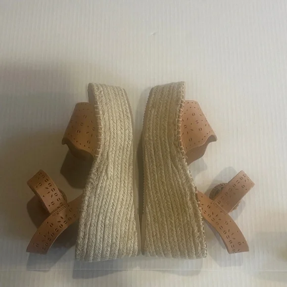 Soludos x Anthro laser tan Sofia Tan leather Woven Platform espadrille Sandals