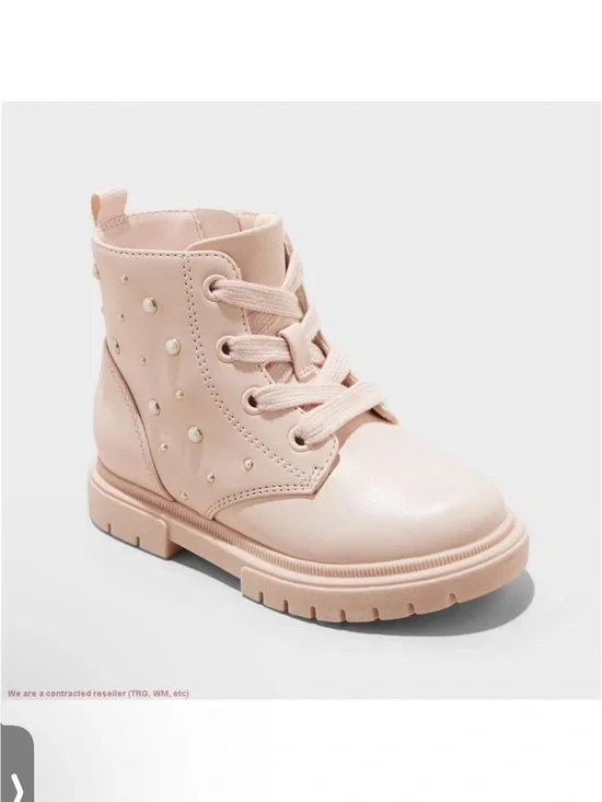 Cat & Jack Blush Pearl-Stud Lace-Up Amaya  Boot