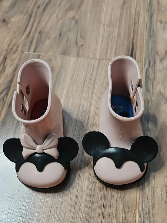 Mini Melissa Disney Twins Pink Mickey Minnie Rain Boots with Bow Size 5