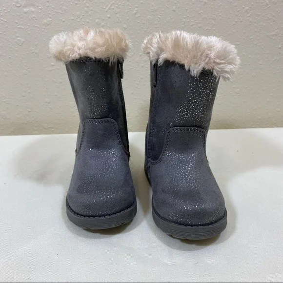 Cat and Jack girls Boots size 9 gray glittery boots  faux suede, NWOT Wi…