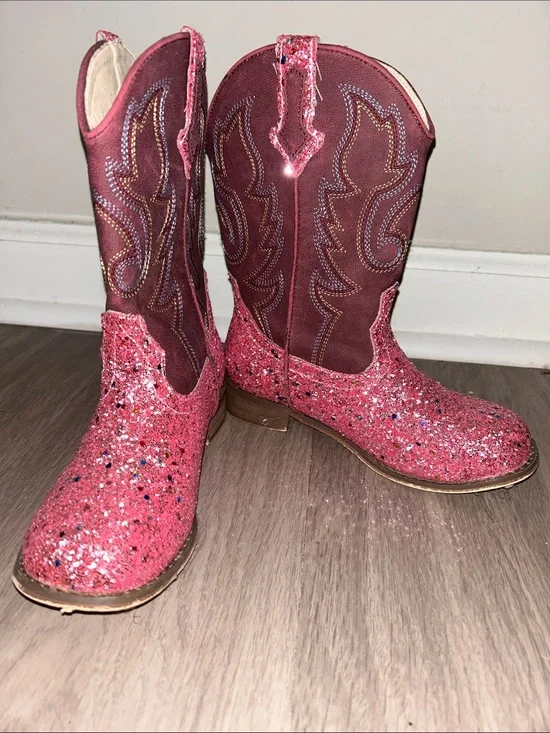 Kids Glitter Pink Western Cowboy Boots - Unbranded