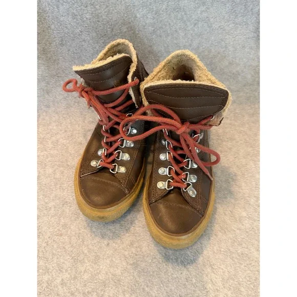 Converse Chuck Taylor All Star Hiker Boots Brown Leather Fleece Lined Junior 3
