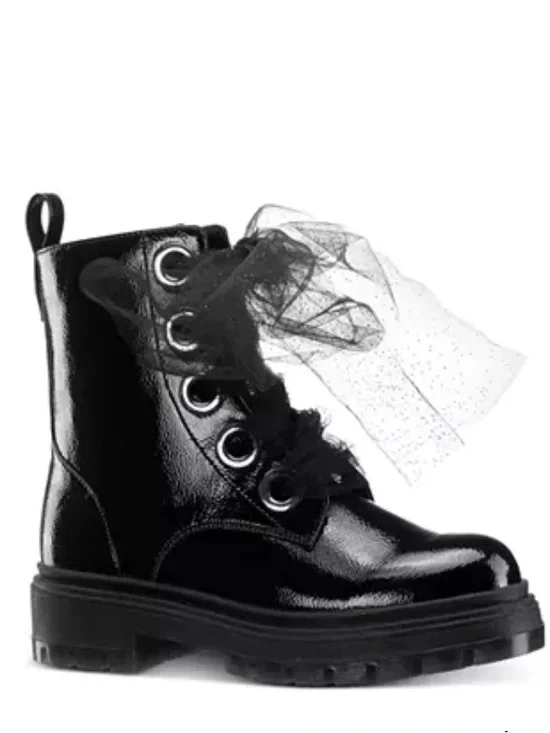 NWT Nina Black Patent Chassy Booties With Tulle Laces