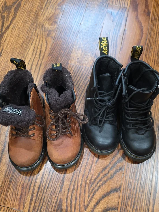 2 Pairs Size 8 Little Kid Dr. Martens Brown and Black Lace-Up Boots