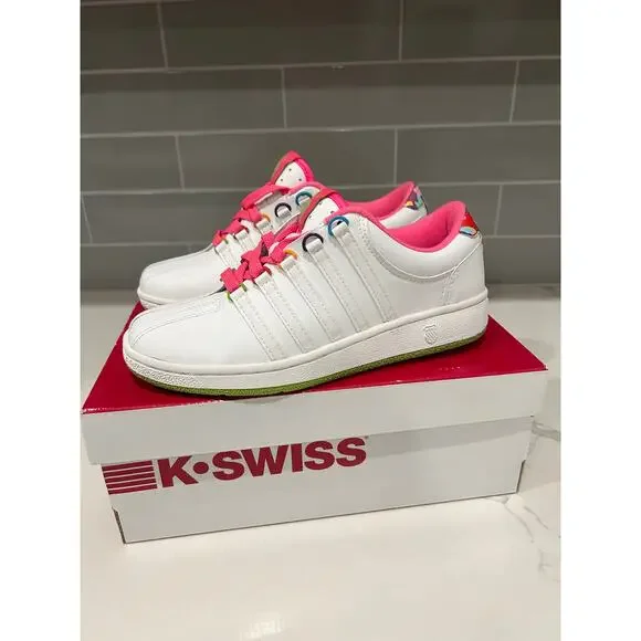 K-Swiss Classic Varsity Low‎ White Pink Big Kids Running Trainers Shoes 5 -NIB