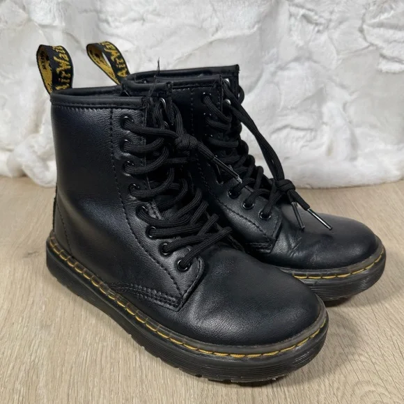 Dr. Martens Kids Black Leather Lace-Up Boots