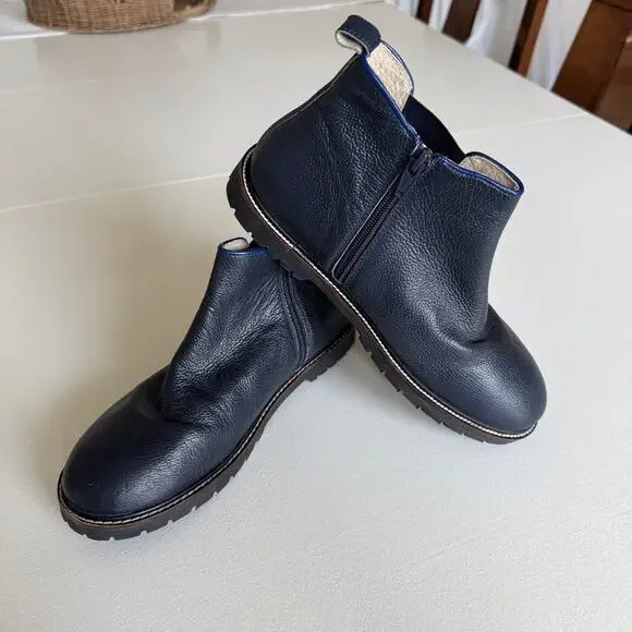 Mini Boden Kids Leather Chelsea Zip Boots Dark Navy Blue Midnight Size EU 38/Y6