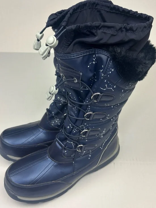 Lands End Big Girls Size 7 Boots Snow Rain Navy Blue Starry Night Constellation