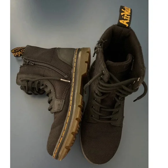 Doc Dr‎ Martens Boots Combat Lace Up Black Canvas Zip Youth Kids Size 3 Combs J