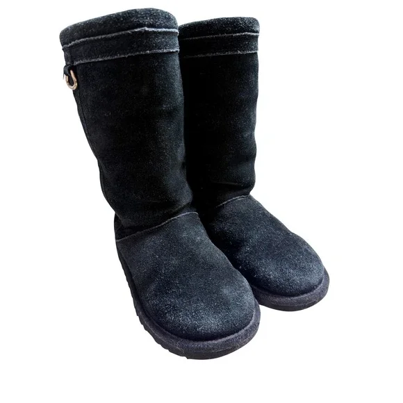 UGG Australia Tall Boots Black Suede Ring Hardware GUC Sherpa Lined Size 3