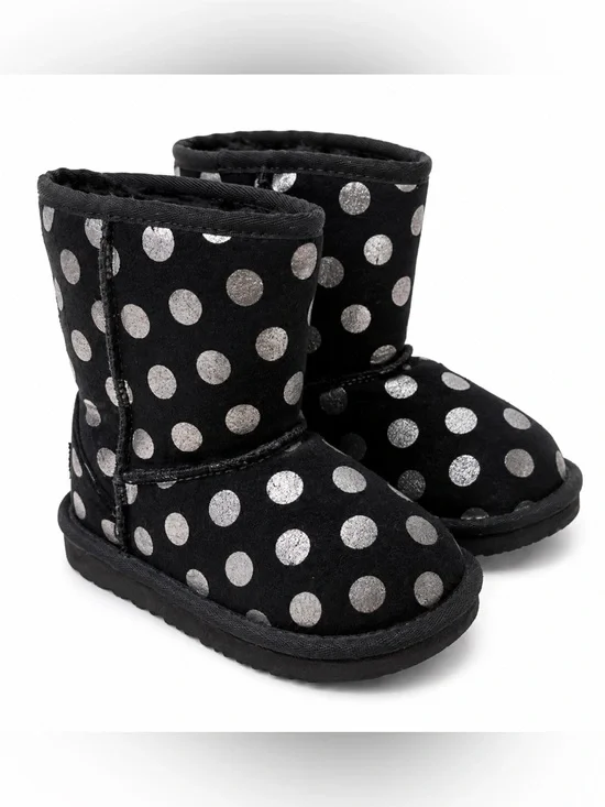 UGG Kids Classic Black Suede Silver Polka Dot Boots Toddler Girl Size 8