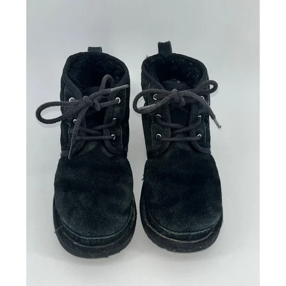 UGG Australia Kids Black Suede Leather‎ Lace Up Ankle Boots Size 5 Neumel ll