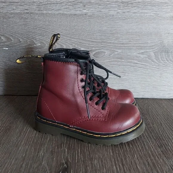 Dr. Martens Airwair Toddler Softy T Leather Lace Boots Size 8 DMs Docs
