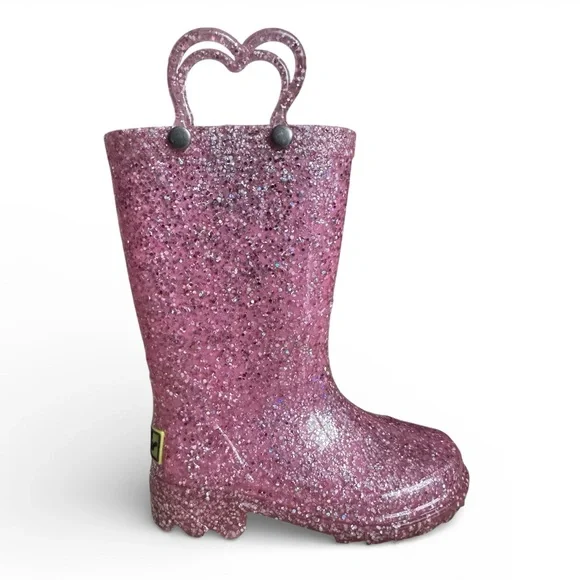 Western Chief Pink Glitter Light-Up Rain Boots Confetti Shimmer Kids Size 7