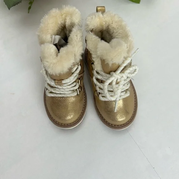 Cat & Jack Gold Faux-Fur Lace-Up Kids Boots