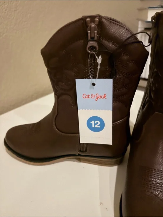 Cat & Jack Brown Girls Western Boots - Size 12