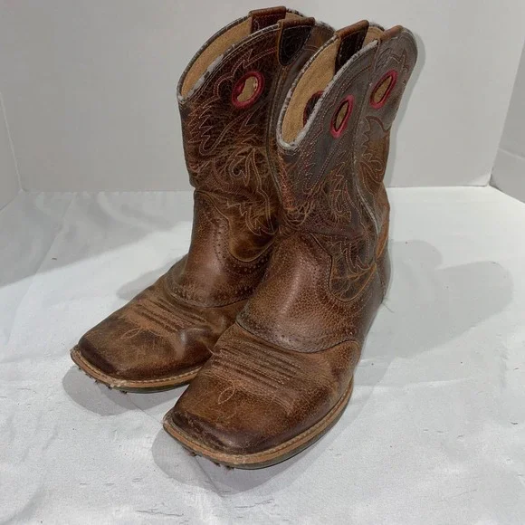 Ariat Kids Brown Leather Western Cowboy Boots Square Toe 10014101 Size 4 Y