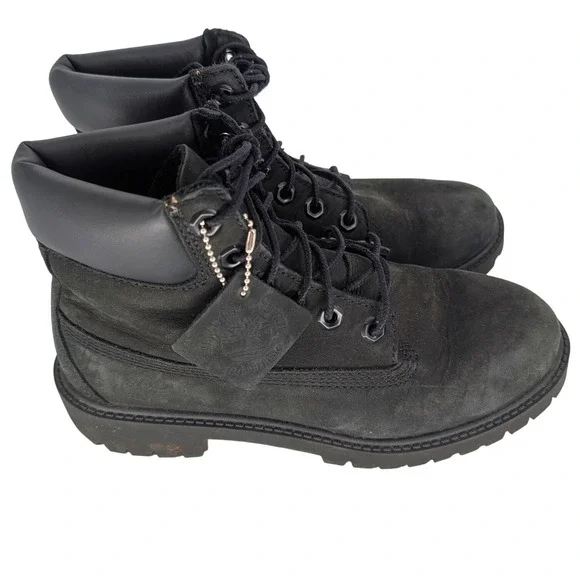 Timberland 6 Inch‎ Premium Waterproof Boot Boys 4 Black Nubuck 12907 Leather Lug