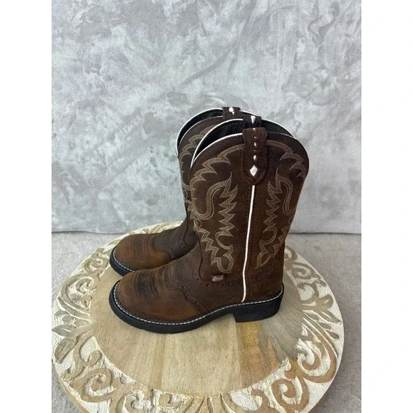 Justin Gypsy Brown Leather Western Boots Round Toe Kids Youth Size 1.5D 9013JR