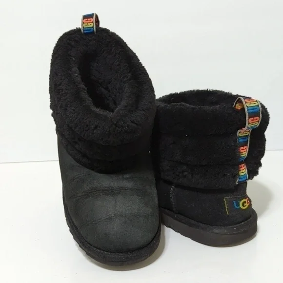 UGG classic Mini fluff quilted rainbow ankle boot big girl size 5/ woman size 6