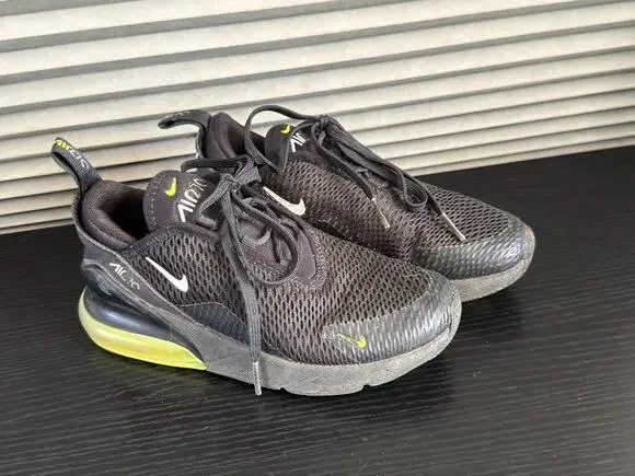 Nike Air Max 270 Black Volt Running Shoes Kids Size 13C FN3883-001