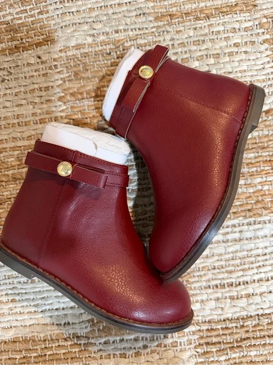 Janie and Jack Burgundy Girls' Ankle Boots with Gold Button