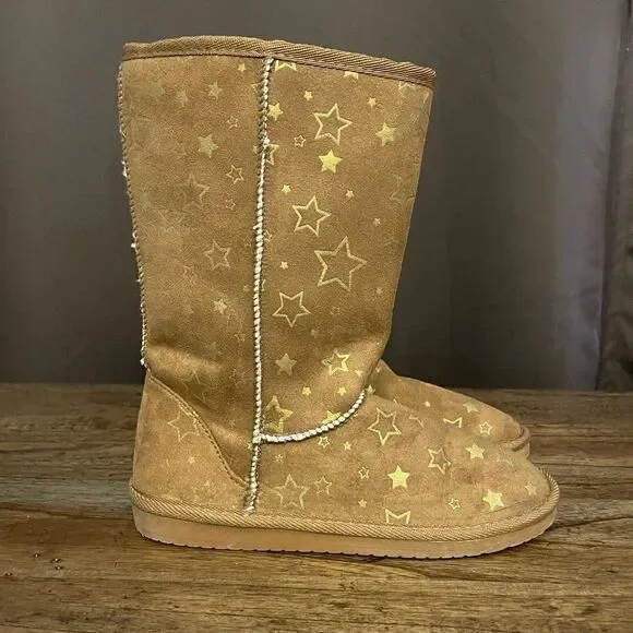 Airwalk Emma Star Pattern Brown Cognac Cozy Boots