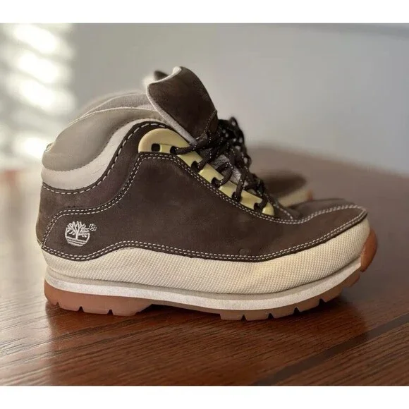 Timberland Euro Dub Boots Size 4M Brown Cream Nubuck Leather Shoes