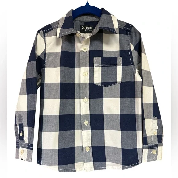 Oshkosh B’gosh Blue/ White Plaid Button-down Shirt Toddler Boy 4T Preowned