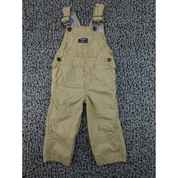 OshKosh B'gosh Overalls Toddler 2T Tan Khaki‎ Cotton Vestbak Canvas Bibs