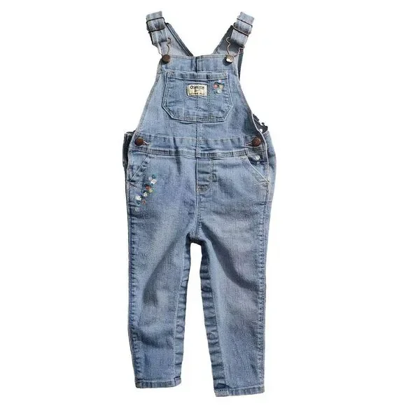 OshKosh B'gosh‎ Size 18M Jumpsuit Overalls Light Wash Denim Floral Embroider