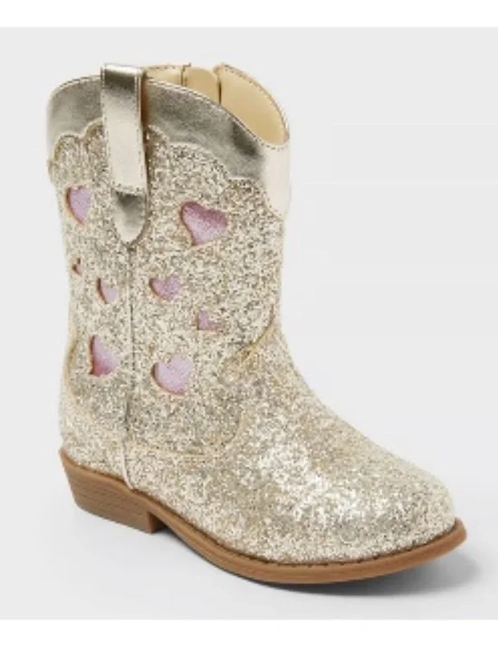 Cat & Jack Toddler Girls Size 5 Gold Dallas Cowboy Boots New W Tags Glitter