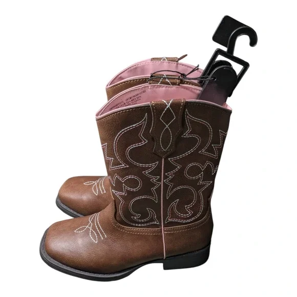Wonder Nation -Girls Youth Size 1-Western Style Boots - Pink/Blue Stitching NWT