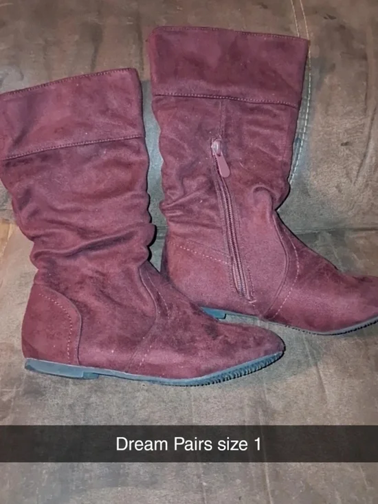 Dream Pairs Kids Burgundy Suede-Look Mid-Calf Boots
