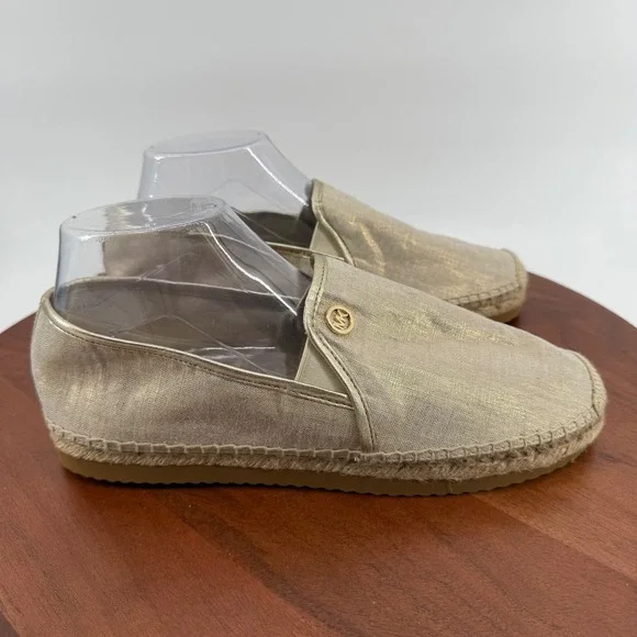Michael Kors Kendrick Pale Gold‎ Metallic Espadrille Slip On Flats Womens 10M