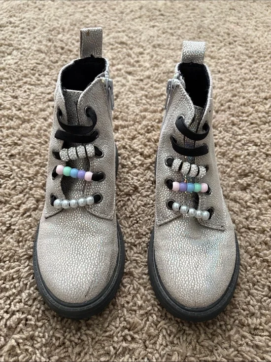 Harper Canyon Silver Sparkle Kids' Lace-Up Boots with Pastel Beads