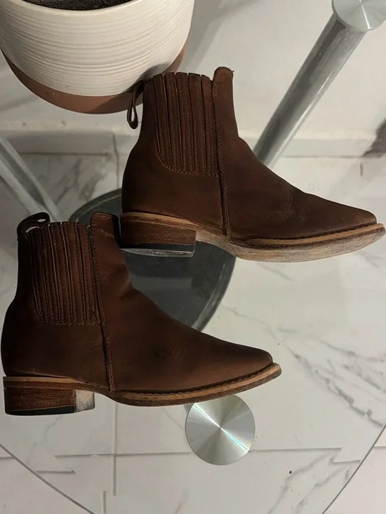 Boys Brown Leather  westerns Booties with Elastic Side Panels